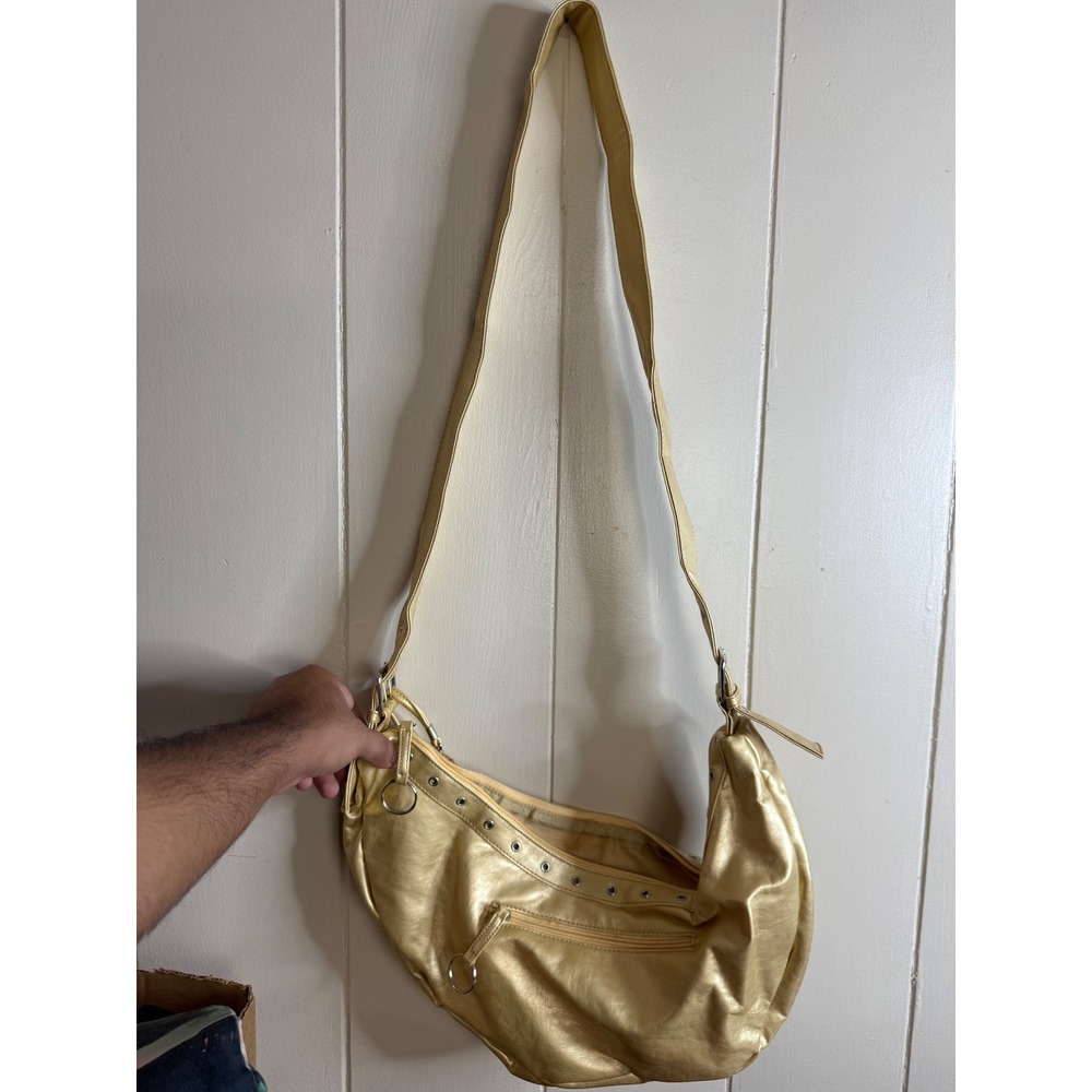 Gold‎ Metallic Shoulder Bag Women's Purse Y2K Hobo Studded Adjustable Strap